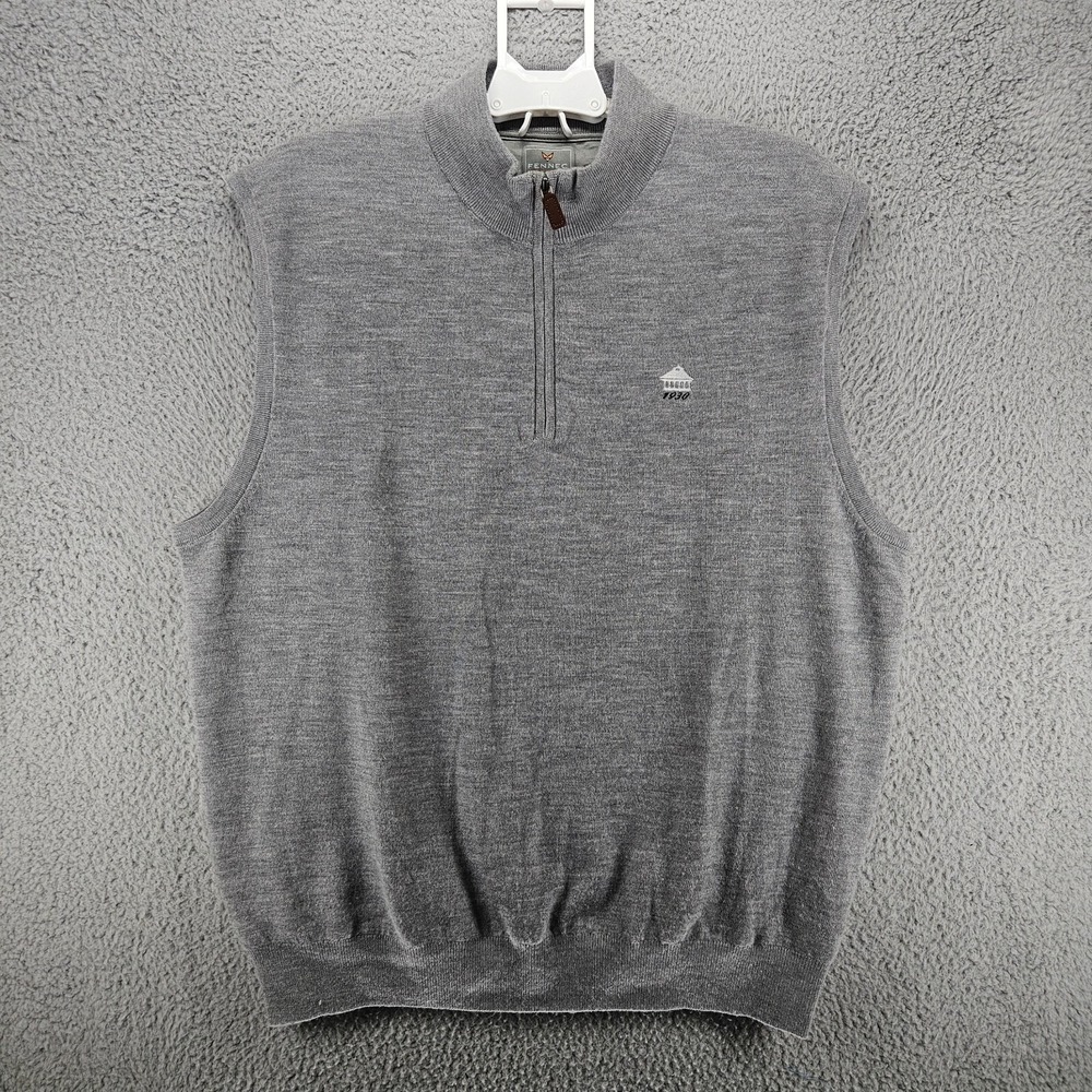 Fennec Golf Mens XL Merino Wool Quarter Zip Sweater Vest Gray 1930 Building Logo